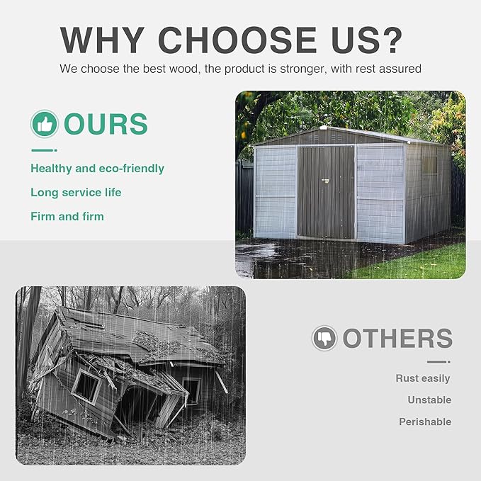 MyVoice 8x8 FT Wooden Outdoor Storage Shed with 4 Vents & 2 Adjustable Windows, DIY Cedar Tool Shed Kit, Garden Bike Firewood Storage, Waterproof Backyard Outdoor Shed for Patio, Lawn, Yard & Garage