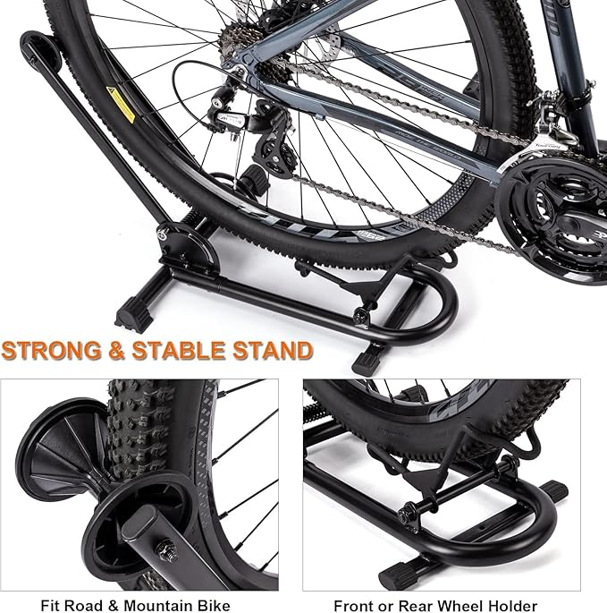 Indoor Bike Floor Stand - Bike Stand Rack for Garage/Home - Bike Storage Bicycle Parking Rack Fit 26”-29” Mountain Road Bikes (1 Bike Rack)