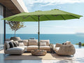 PHI VILLA 15ft Large Patio Umbrellas with Base, Outdoor Double-Sided Rectangle Market Umbrella for Pool Lawn Garden, Lime Green