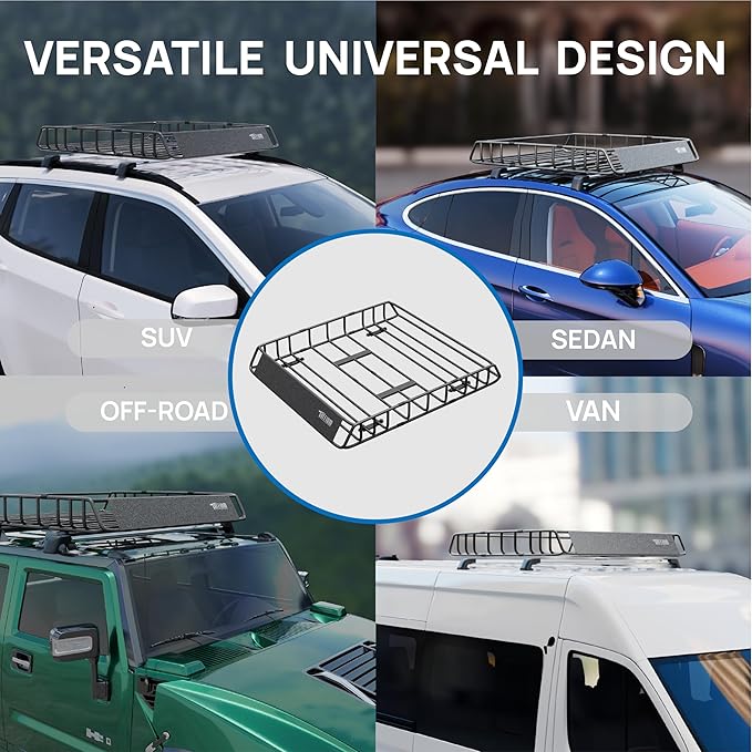 Bonnlo 250lbs Rooftop Cargo Carrier,46×36×6inch Universal Roof Rack Basket with 4×Straps,Car Top Rack Luggage Holder for SUV/Truck/Van