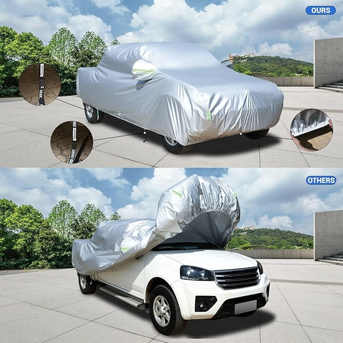 Tecoom Truck Cover Waterproof All Weather, Breathable Light Shell Outdoor Pickup Cover with Zipper Door/Lock Sun UV Dust Protection Car Covers for Automobiles Universal Fit Tundra (Length Up to 212")