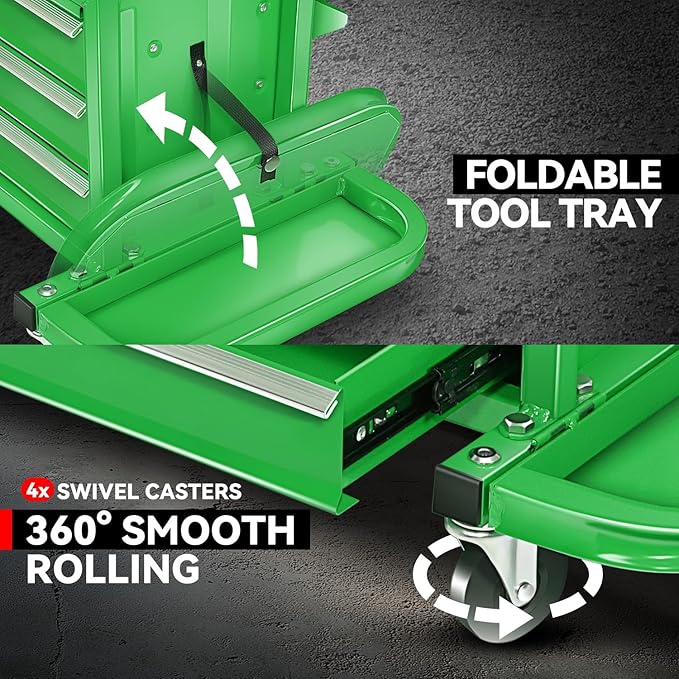 Auto Dynasty 3-Drawer Mechanic Rolling Seat, 350 LBS Capacity Roller Garage Shop Seat with Storage Tool Tray for Workshop, Repair Shop, Warehouse, Green