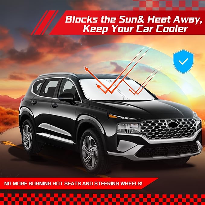 ARISMOTOR Windshield Sun Shade for H-yundai Santa Fe 2019-2025 2026, Custom Fit Foldable Front Window Sunshade Sun Visor Protector, Block UV Rays Keep Your Car Cooler