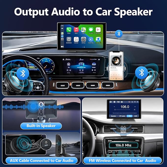 9inch Portable Carplay Screen for Car, Wireless Apple Carplay & Android Auto with 4K Dash Cam,1080p Backup Camera,Car Audio Receivers, GPS Navigation, SuperLink,FM, Music Player