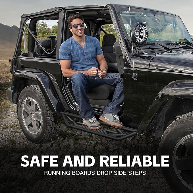 for Jeep JK Running Boards Drop Side Steps Compatible with 2007-2018 Jeep Wrangler JK 2 Doors, Heavy-Duty Steel Nerf Bars Step Plates Rock Sliders Rails (Off-Road, Black)