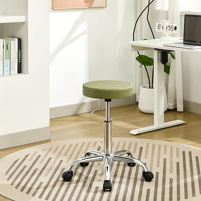 Office Drafting Chair, Adjustable Drafting Stool on Wheels 19.5’’-26.6’’, Green Salon Rolling Chair (Green)