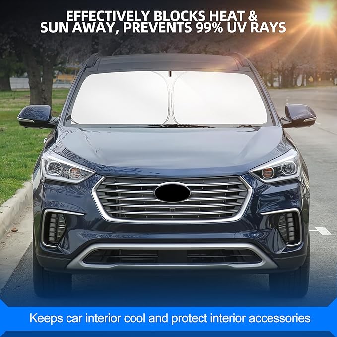 Windshield Sun Shade for H-yund-ai Santa Fe 2013-2018 Foldable Sunshade Custom Fit Front Window Car Interior Accessories Protector Blocks UV Rays
