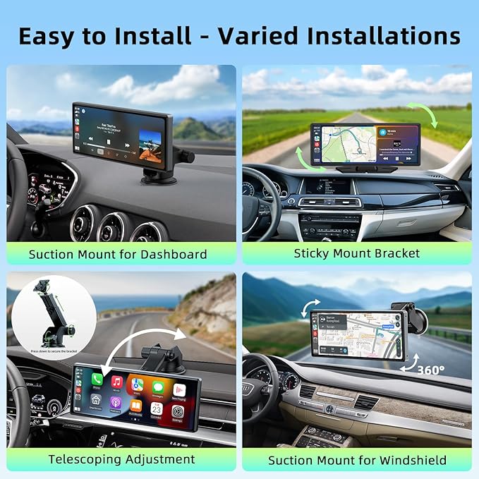 LAMTTO 9.26-inch Wireless CarPlay Screen for Car Compatable with Apple CarPlay& Android Auto,Portable Car Stereo with GPS Navigation,Bluetooth,Mirror Link,Drive Play,Touch Screen for All Vehicles