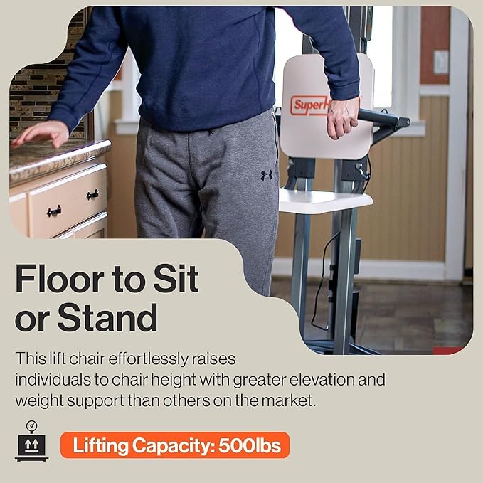 SuperHandy GoRise Electric Floor to Stand Lift – 500 Lbs Capacity, Standing Assistance, Portable, Adjustable, Ergonomic, Easy Storage, Patent Pending (FS (Floor Lift))