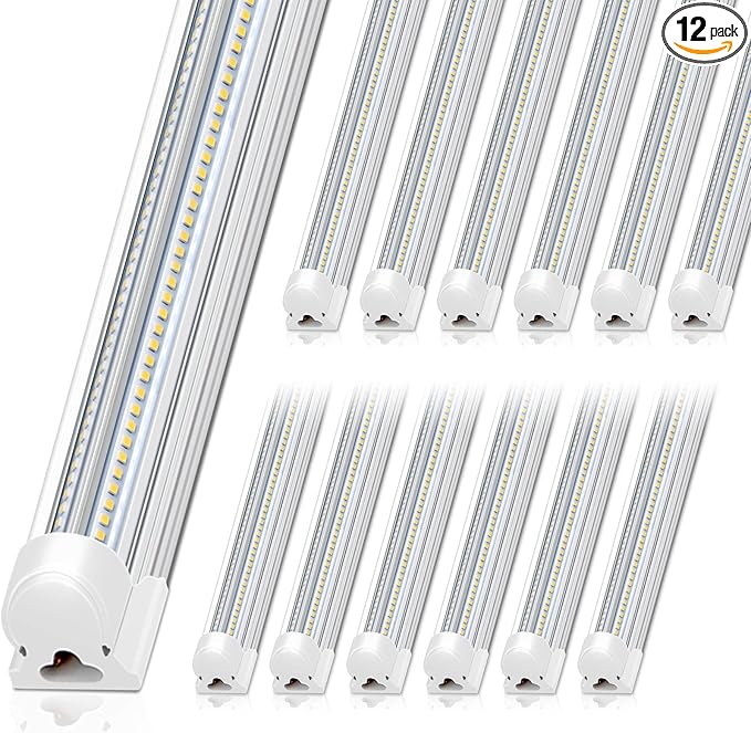 Barrina 8FT LED Shop Light, 100W 15000LM 5000K, Clear Cover Linkable Led Tube Lights, V Shape Integrated T8 LED Lighting, LED Ceiling Lights for Garage, Warehouse, Workshop, ETL Listed, 12 Pack