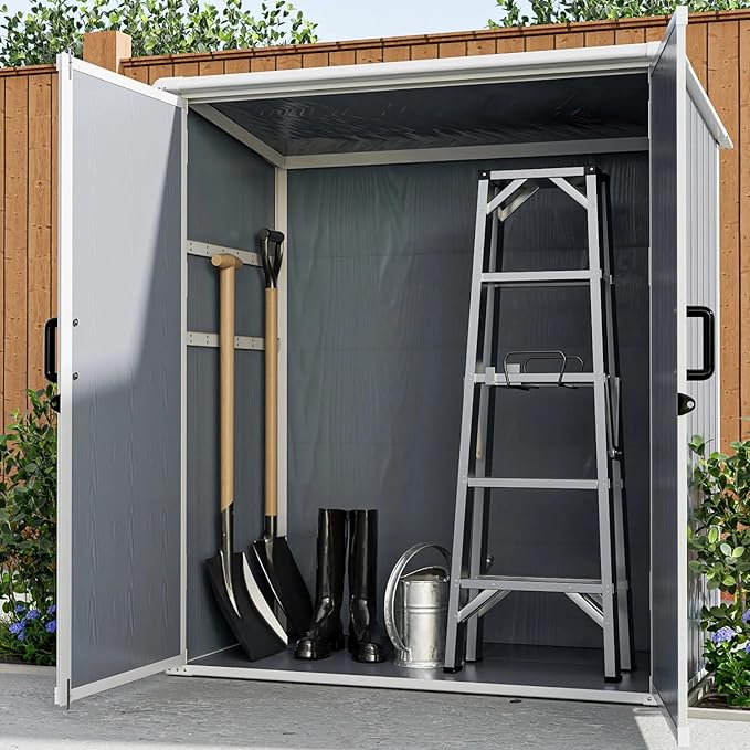5x3 FT Resin Outdoor Storage Shed with Floor, Resin Cabinet with Lockable Doors, Waterproof Plastic Tool Shed for Patio Furniture, Bikes, Grey