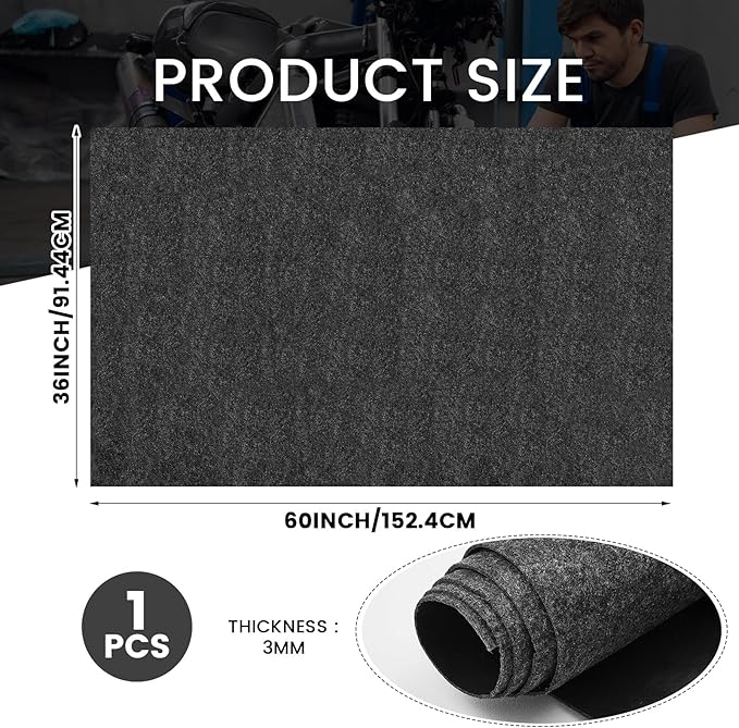 1 Pcs 36 x 60 Inch Oil Spill Mat for Driveway Garage Under Car Leaks Absorbent Oil Pad, Black Rubber Mat Garage Floor Protecting with Waterproof Backing, Reusable, Washable, Non Slip