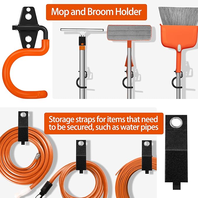 18 Pack Garage Hooks Heavy Duty - Anti-Slip Coating， Garage Storage Hooks for Hanging Bike，Ladder，Garden Tools，Hose
