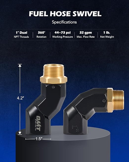 Orion Motor Tech 1" NPT Fuel Hose Nozzle Swivel, 1" Dual NPT Fuel Transfer Pump Nozzle Swivel, Multi Plane 360 Rotating Fuel Pump Tank Hose Swivel