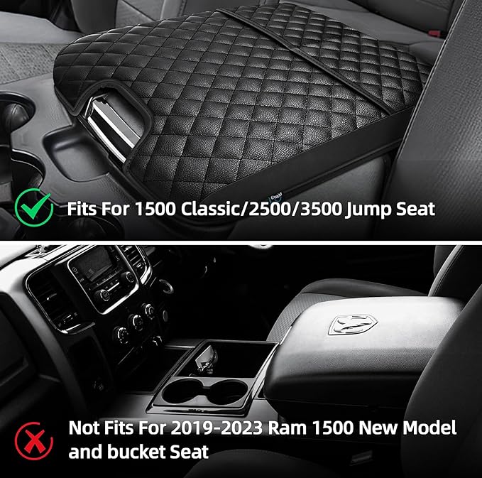 Center Console Cover Compatible with 2013-2018 Dodge Ram 1500 & 2013-2024 Ram 2500/3500/1500 Classic Model for Jump Seat Console, Comfortable Leather Middle Console Cover Lid with Pocket