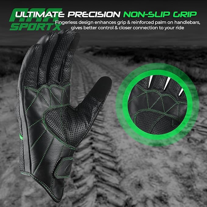 aasportx Motorcycle Gloves - Men's Leather Motorbike Gloves with Touchscreen Function - Non-Slip Pads for Men & Women