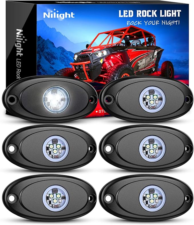 Nilight LED Rock Light 6PCS White Light Pods Waterproof Under Body Wheel Well Light Exterior Interior Lights for Car Truck Pickups ATV UTV SUV Motorcycle Boat, 2 Years Warranty