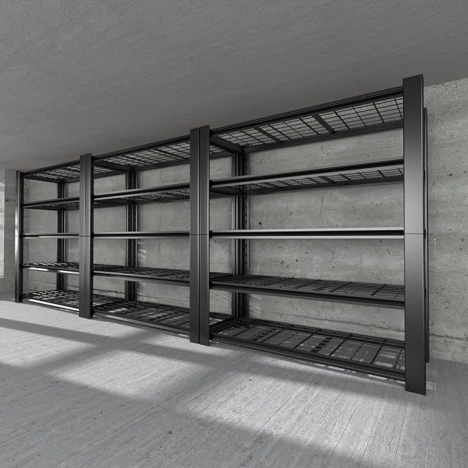 5-Tier Heavy Duty Garage Shelving Unit with Wire Shelves,3000 LBS Capacity Metal Storage Rack 76"H x 60"W x 24"D,Adjustable Boltless Steel Shelves for Garage,Basement,Pantry,Warehouse.3 Pack