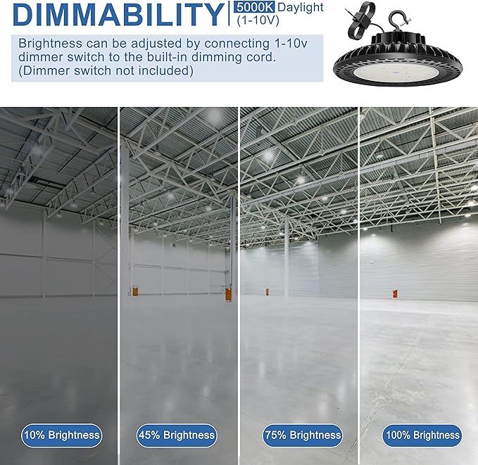 3 Pack 300W LED High Bay Light, UL&DLC Listed 41000LM Dimmable UFO High Bay LED Lights for Warehouse, 5000K Daylight IP65 Waterproof Commercial Bay Lighting 𝐀𝐂𝟏𝟎𝟎-𝟐𝟕𝟕𝐕