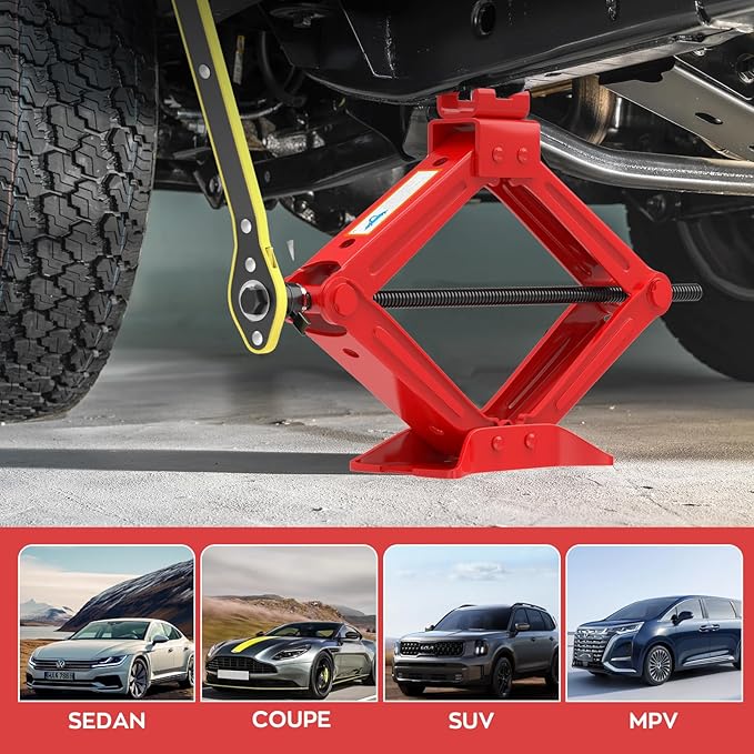 IMAYCC Car Jack Kit Scissor Jack for Car Spare Tire Changing Kit,Portable Tire Jack Repair Kit with Lug Wrench, Car Emergency Kit for Auto/SUV/MPV-2 Ton (4409 lbs) Red