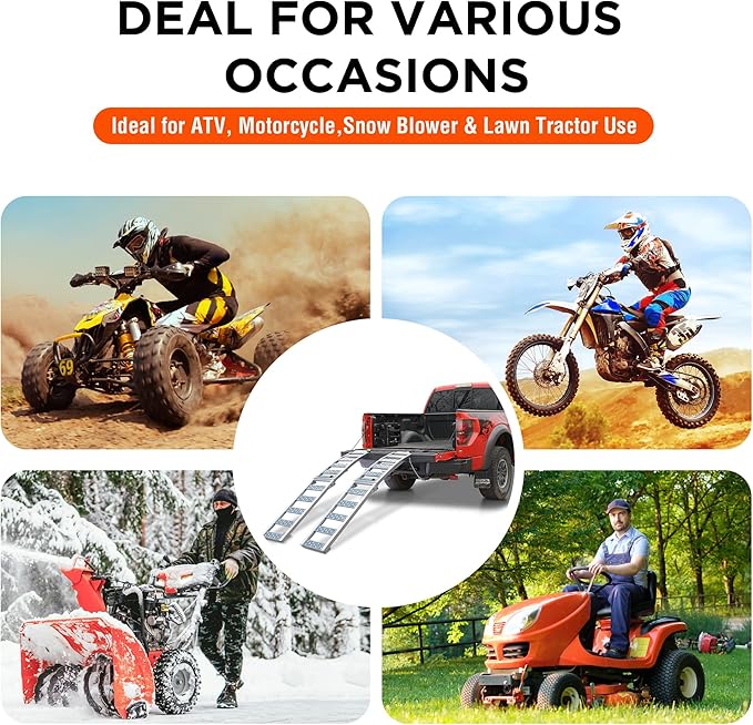 Rockland Foldable Arched Aluminum Loading Ramp, 90'' x 11'', 1500 LBS Loading Capacity, Portable Ramp for Motorcycles, Ebikes and ATVs, 2 Pcs, with 2 Safety Straps Included