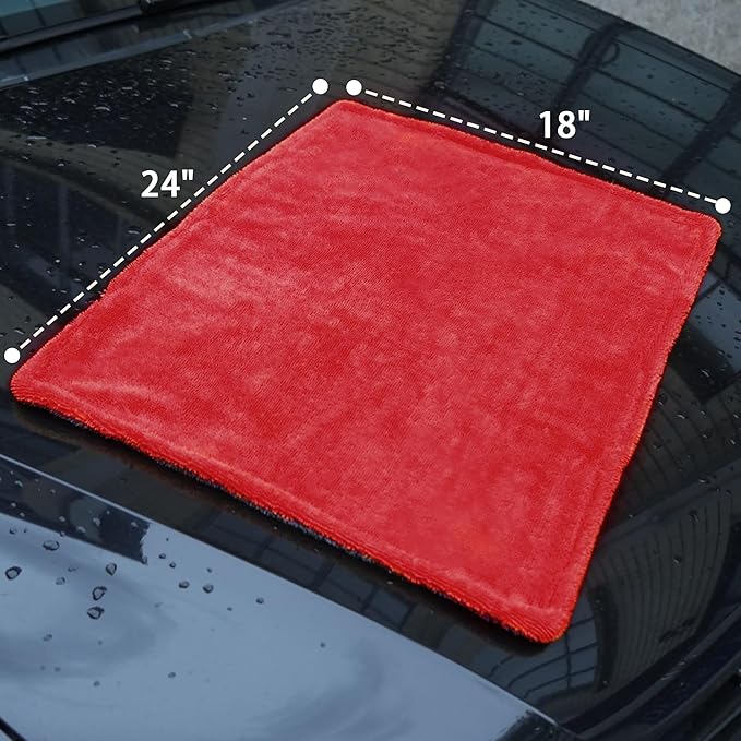 LIVOS 2 Pack Car Drying Towel, Premium Microfiber Towels for Cars, 1000GSM, Edgeless Twisted Loop Design, No Streaks, Scratches, or Water Spot, Absorbent Wash Towel, 18" x 24" (Red&Grey)