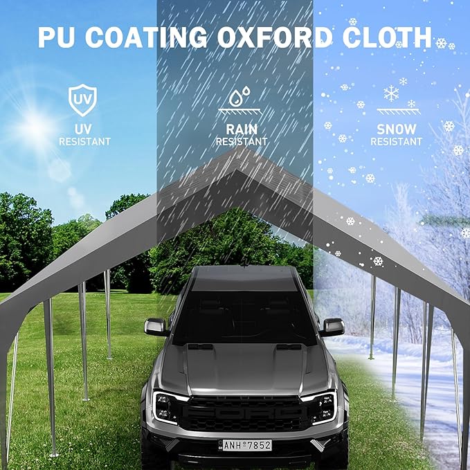 13x20ft Heavy Duty Carport Outdoor Car Canopy UV Resistant Waterproof Party Tent All-Season Portable Garage Gazebo Shelter for Car, Storage Shed (Gray)