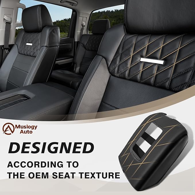 Muslogy Center Console Armrest Cover Compatible with Toyota Tundra 2014-2021 Comfort Armrest Pad Anti-Scratch Arm Rest Cushion Vegan Leather Protector 1-Inch Extra Thick(Bucket Seat ONLY)