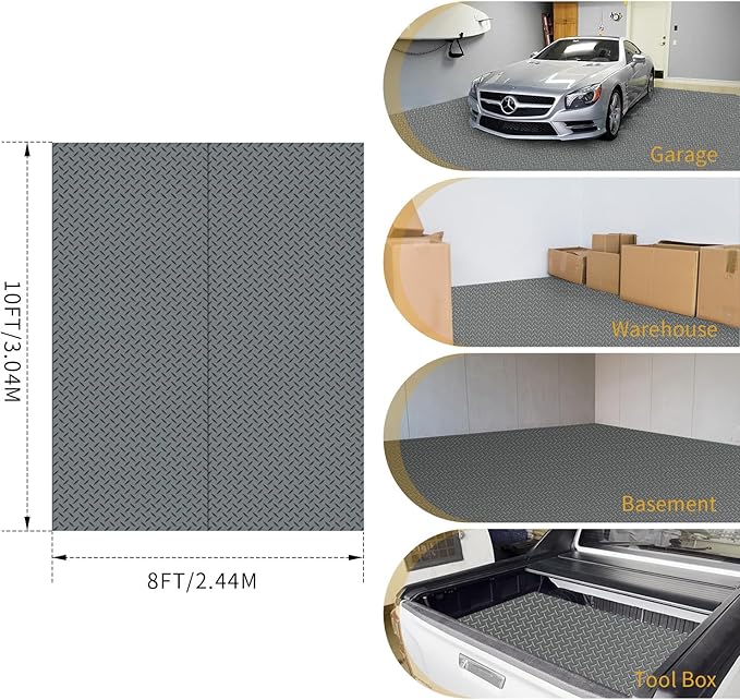 Premium Garage Floor Mat, Commercial Grade Heavy Duty Parking Mat for Garage Floor, Golf Cart Parking, Water/Stain Resistant Floor Runner (Grey Diamond, 2 Rolls x 4 x 10 Feet)