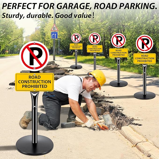 2Pack Heavy Duty Parking Sign Post for Outside, 20lbs Cast Iron Base Sign Post for Outdoor Sign Holder, Yard Sign Stand, Street Sign Post, 49" Height, Black