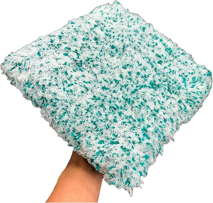 -The Wash Boss Premium Microfiber Car Wash Pad - Plush Korean Fabric,10x10 inches, 1000 GSM, Ultra-Absorbent, Scratch-Free, Safe for Paint – Teal & White (1-Pack)