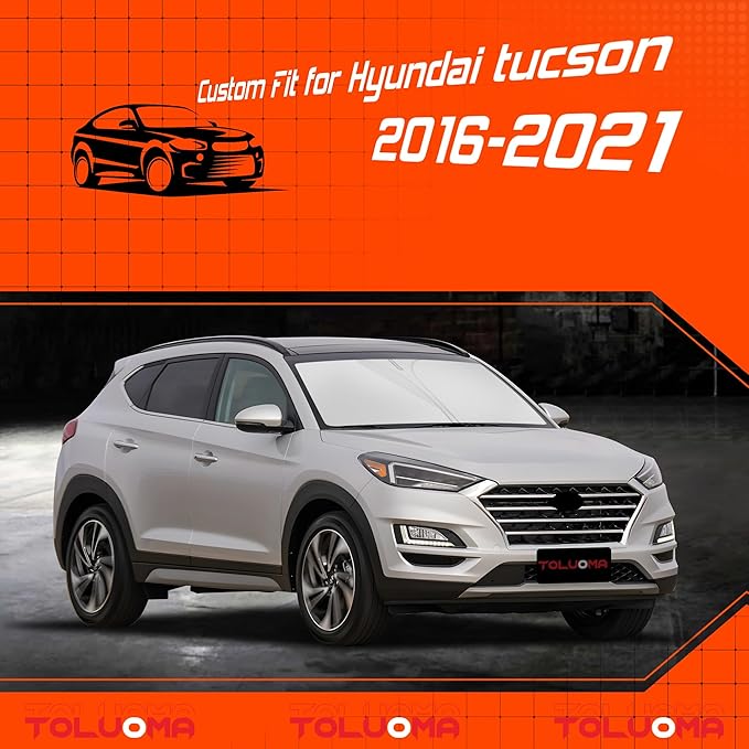 Custom Fit Windshield Sun Shade for for H-yun-dai Tucson 2016-2021 - Full Coverage, 210T Reflective Fabric, Double-Layer Design - Blocks 99% UV Rays, Keeps Car Cool, Easy to Install and Store