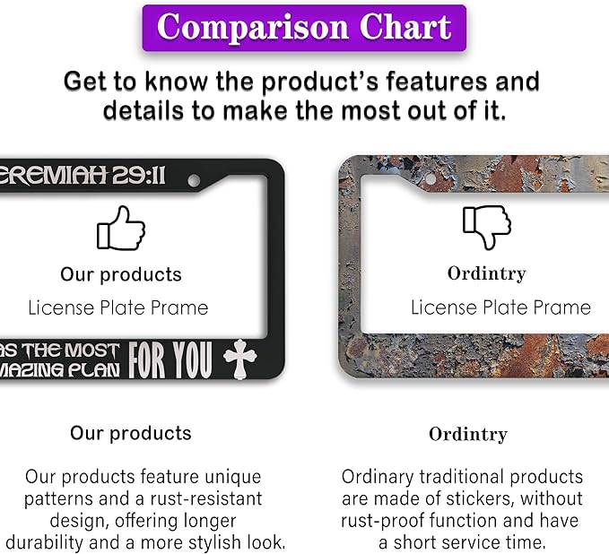 Plate Cover for Car Black and White License Plate Frames Jeremiah 29:11 God Has The Most Amazing Plan for You Aluminum Metal Car Accessory 2 Pack with Screw Covers Set