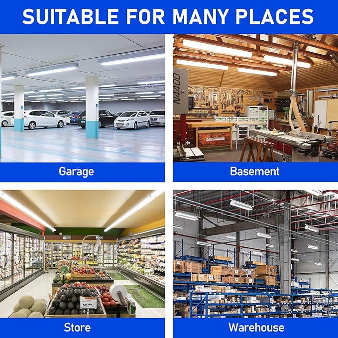 8FT LED Linear Strip Light, Super Bright 8 Foot LED Shop Lights 100W 90W 80W 70W 50W/6CCT 3000K-6500K Selectable, Flush Mount or Hanging 0-10V Dimmable Commercial Garage Ceiling Light, ETL DLC(4 Pcs)