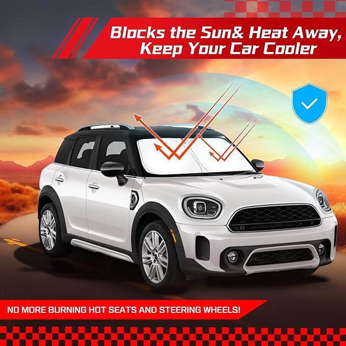 ARISMOTOR Windshield Sun Shade for Mini Countryman Cooper F60 2017-2024, Custom Fit Foldable Front Window Sunshade Sun Visor Protector, Block UV Rays Keep Your Car Cooler
