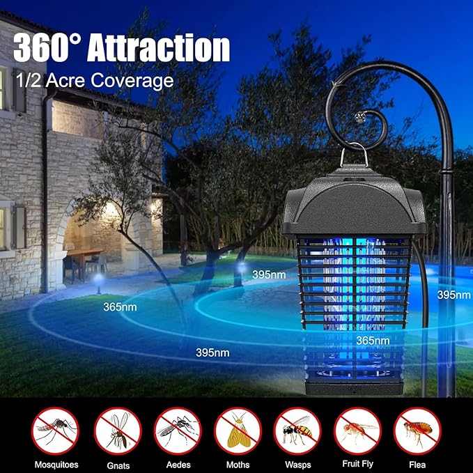 Bug Zapper Outdoor Electric, 4200V Mosquito Zapper, Insect Fly Zapper Outdoor Indoor, Fly Traps, ABS Plastic, Plug in Mosquito Killer for Patio, Yard, Garden, Kitchen, Home, Pools