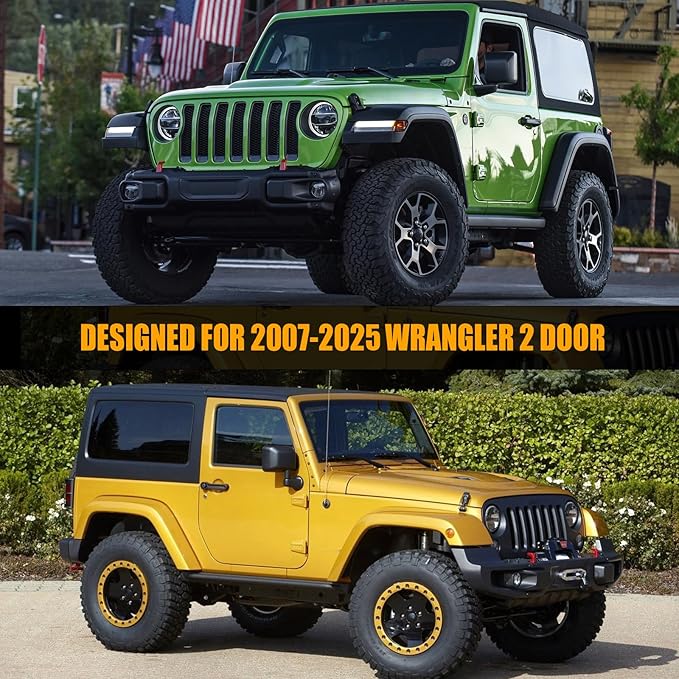 Waterproof Car Covers Replace for 2007-2025 Jeep Wrangler 2 Door, Multilayer Heavy Duty with Cotton Liner All Weather Car Cover with Zipper Door, Windproof Bands for Snow Rain Dust Protection
