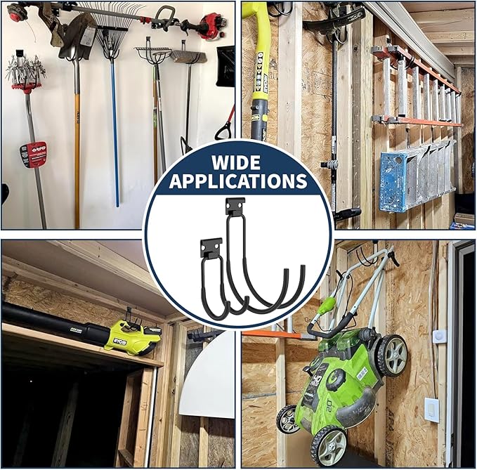 Garage Hooks Heavy Duty, 6pcs 68-110 LB Garage Organization and Storage Wall Hooks for Hanging Ladder/Bike/Power and Yard Tools/Hose, Utility Hook Tool Hangers for Garden/Shed/Apartment