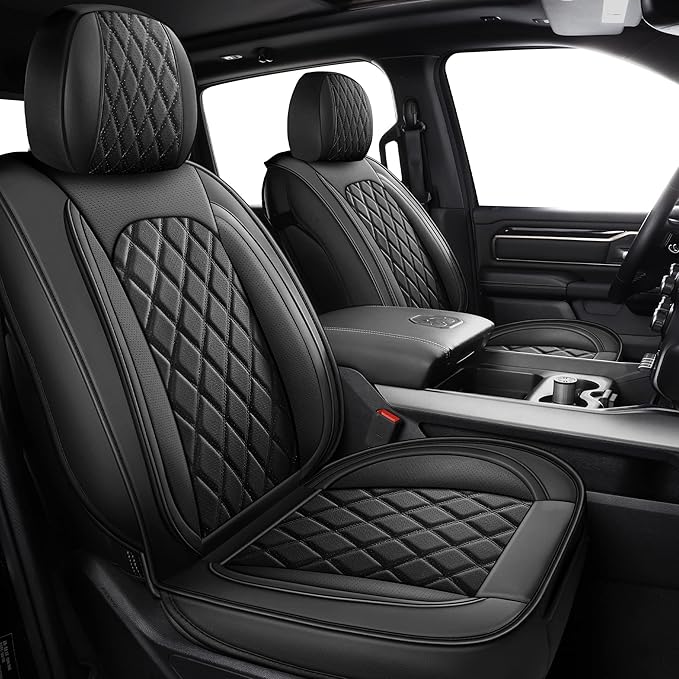 MIROZO Truck Seat Cover for Dodge Ram, Waterproof Ram Seat Cover Compatible with 2009-2025 RAM 1500 2500 3500 Truck Pickup Crew Quad Cab with Split Bench 40/60(Black,Full Set Curved Back)