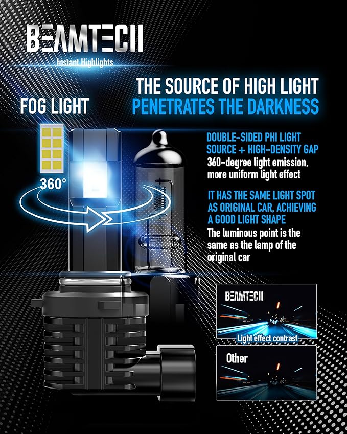 BEAMTECH 9006 Bulbs, Fanless In Line HB4 Fog Light Bulb 6500K Xenon White Fog Light Of 2
