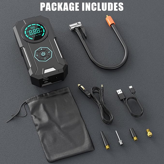 Tire Inflator Portable Air Compressor, 5X Faster Portable Air Compressor with 25000mAh Battery, 150PSI Cordless Air Pump for Car Tires, Bike, Motorcycle, Sports Balls