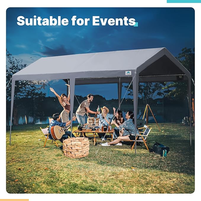 ADVANCE OUTDOOR Adjustable 10x20 ft Heavy Duty Carport Car Canopy Garage Boat Shelter Party Tent, Adjustable Height from 9.5 ft to 11 ft, Gray