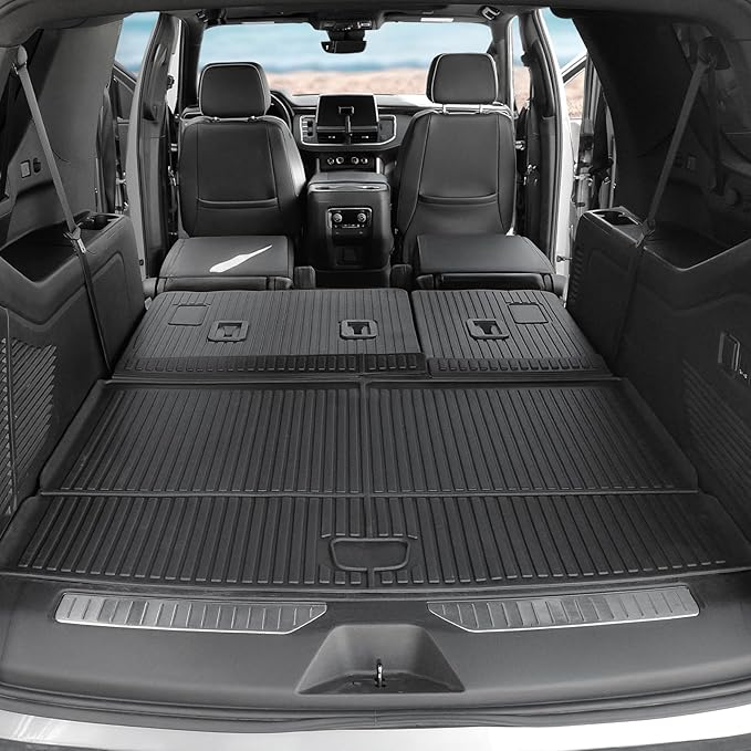 Floor Mats Set for 2021-2025 Chevy Suburban 7 Seats/GMC Yukon XL Accessories, Full Coverage All Weather Floor Mats Cargo Mat with 3rd Row Backrest Protectors & Door Sill Guards