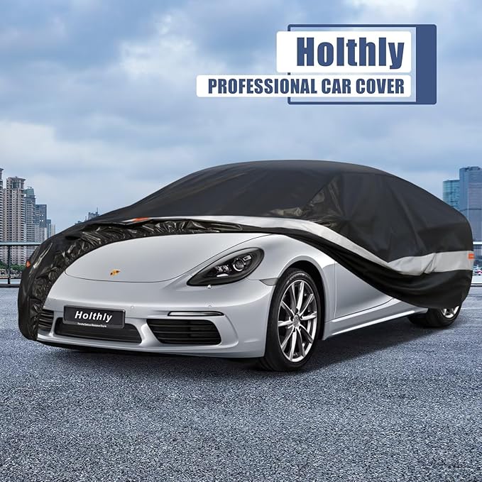 10 Layers Car Cover Custom Fit for Porsche 718, Boxster, Cayman(1996-2025), Waterproof All Weather for Automobiles, Outdoor Full Cover Sun Dust Rain Protection with Cotton. Black
