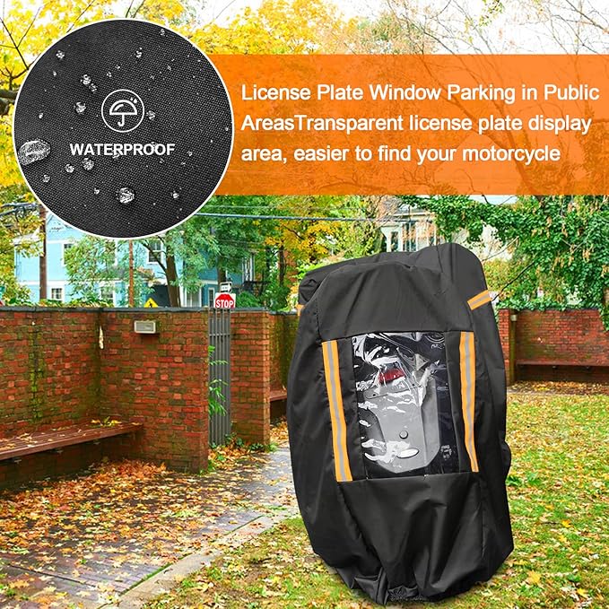 Motorcycle Cover All Season, Universal Waterproof Weather Sun Outdoor Protection Motorbike Cover, Scooter Shelter, Heavy-Duty Motorcycles Vehicle Cover, Fits Up to 96" Motors