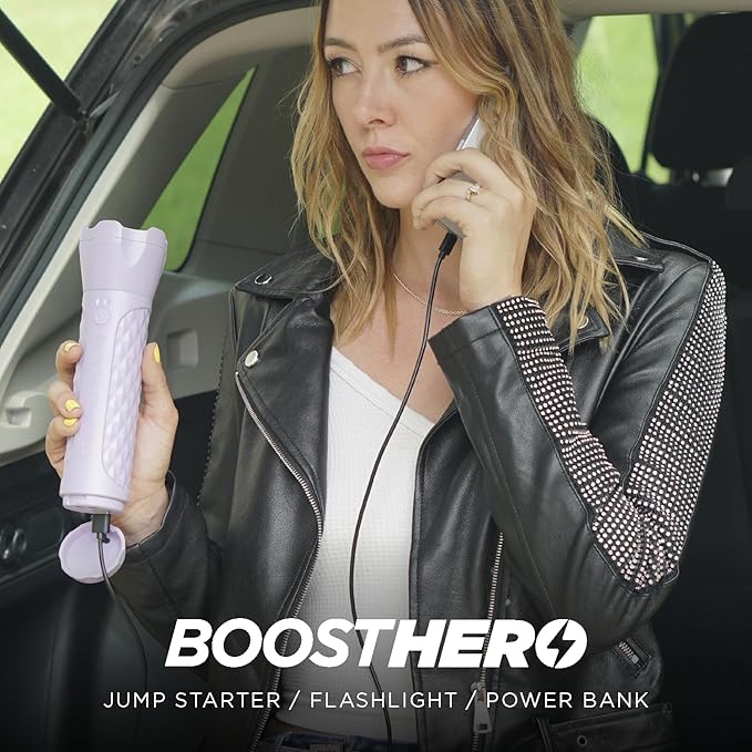 BoostHero Portable Car Battery Jump Starter, 6,000mAh Power Bank, LED Flashlight, with Smart Jumper Cables for up to 6.0L Gas/4.0L Diesel Engines (Lilac)