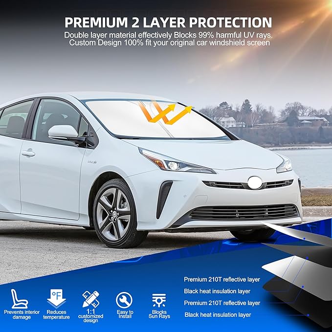 Windshield Sun Shade for Toyo-ta Prius 2016-2022 Foldable Sunshade Custom Fit Front Window Car Interior Accessories Protector Blocks UV Rays (NOT for Prius C or Prius V)
