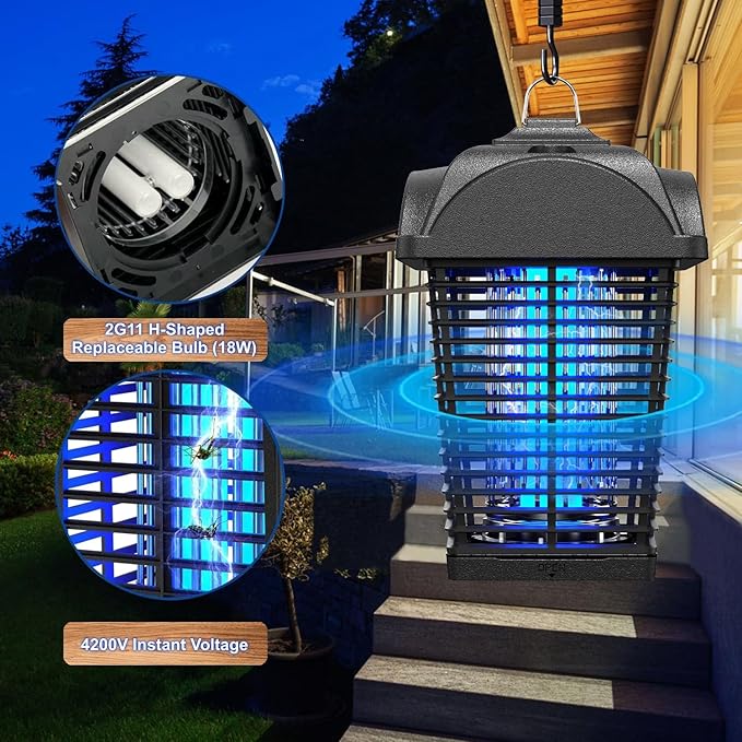 Bug Zapper Outdoor Electric, 4200V Mosquito Zapper, Insect Fly Zapper Outdoor Indoor, Fly Traps, ABS Plastic, Plug in Mosquito Killer for Patio, Yard, Garden, Kitchen, Home, Pools