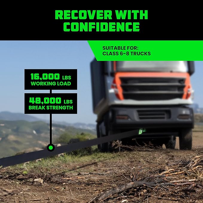 Rhino USA Recovery Tow Strap (6" x 30') - 48,000lb Break Strength - Emergency Recovery Strap Tow Rope for Big Trucks, SUV, Backhoe, Excavators & More - Heavy Duty Towing Strap for Offroad 4x4 Use