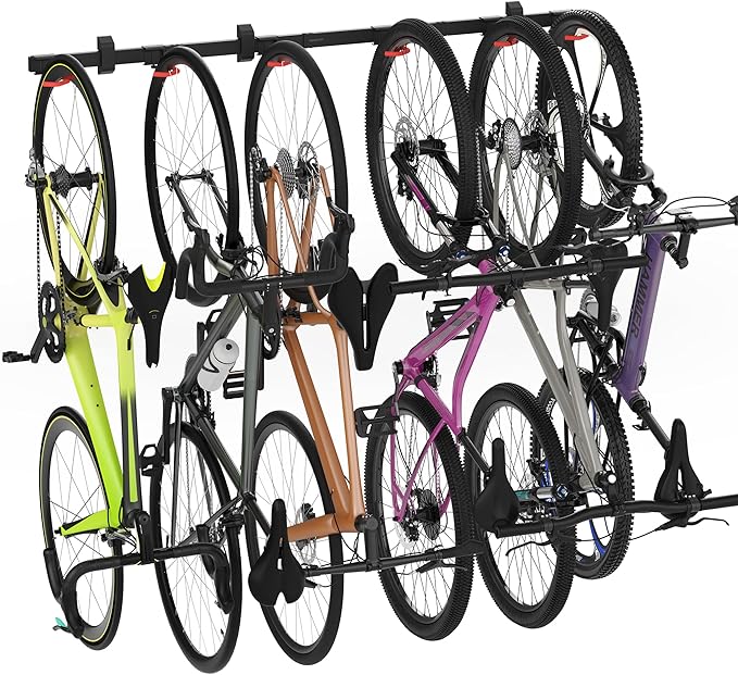 Mount-It! WheelsUp Bike Wall Mount for 6 Bikes | Heavy-Duty Garage Storage Rack | Adjustable Padded Hooks | Space-Saving Vertical Bike Storage Solution for Home and Garage, Max Capacity 330 lbs